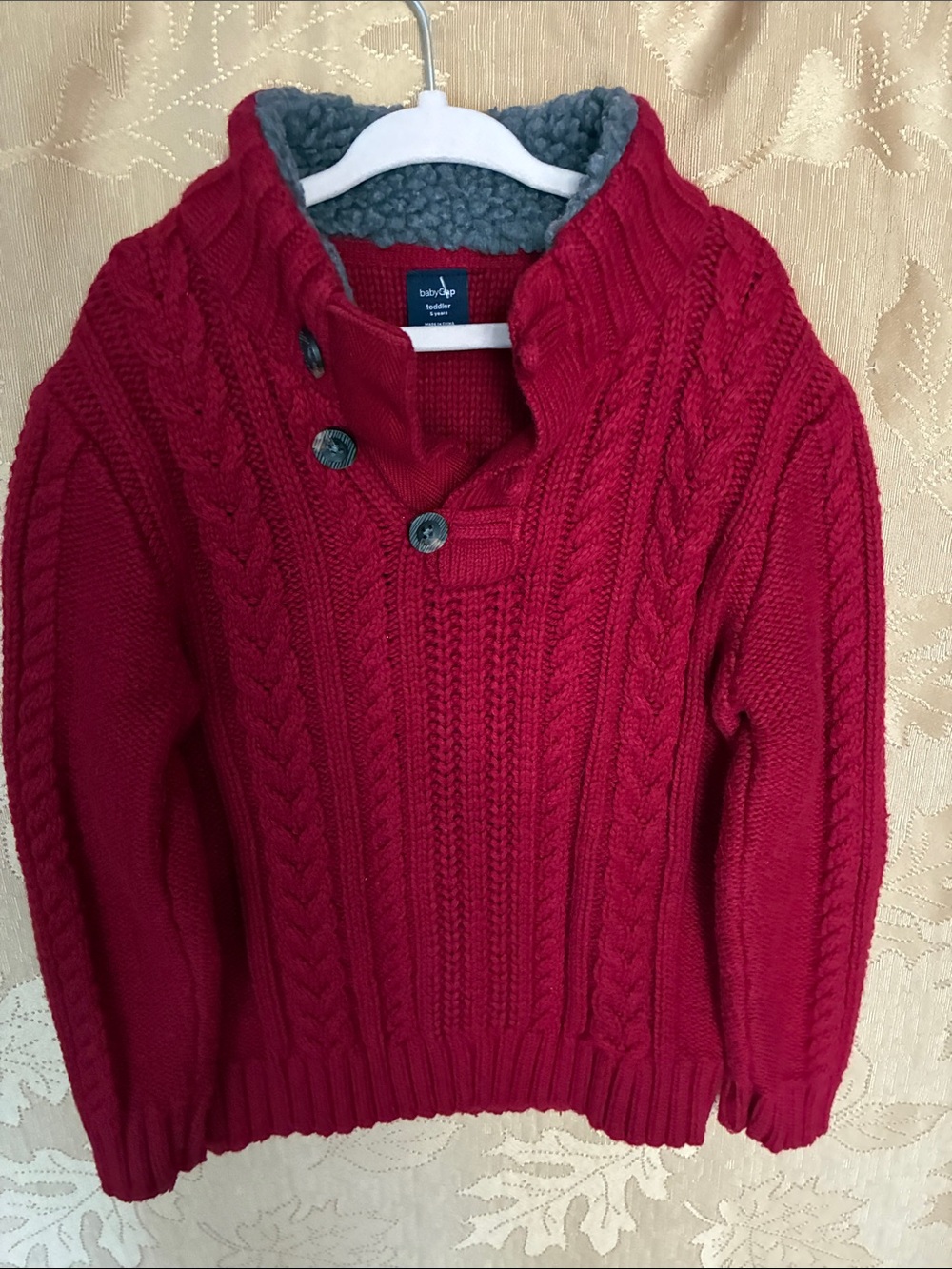 GAP Red Cable-Knit Button Shawl Collar Sweater